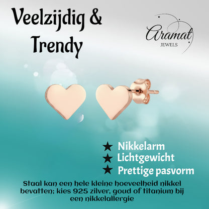 Stalen Hartjes Oorbellen Rosegoudkleurig 8mm RVS