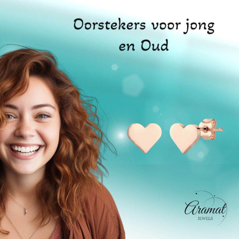 Stalen Hartjes Oorbellen Rosegoudkleurig 8mm RVS