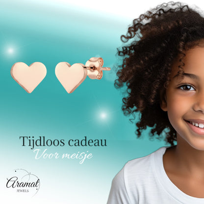 RVS rosegouden hartjes oorstekers 8mm, roestvrij staal oorbellen met hartvorm design, cadeau voor vrouwen en meisjes