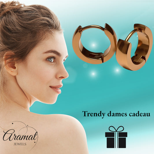 Rose-colored steel earrings - 14x4mm