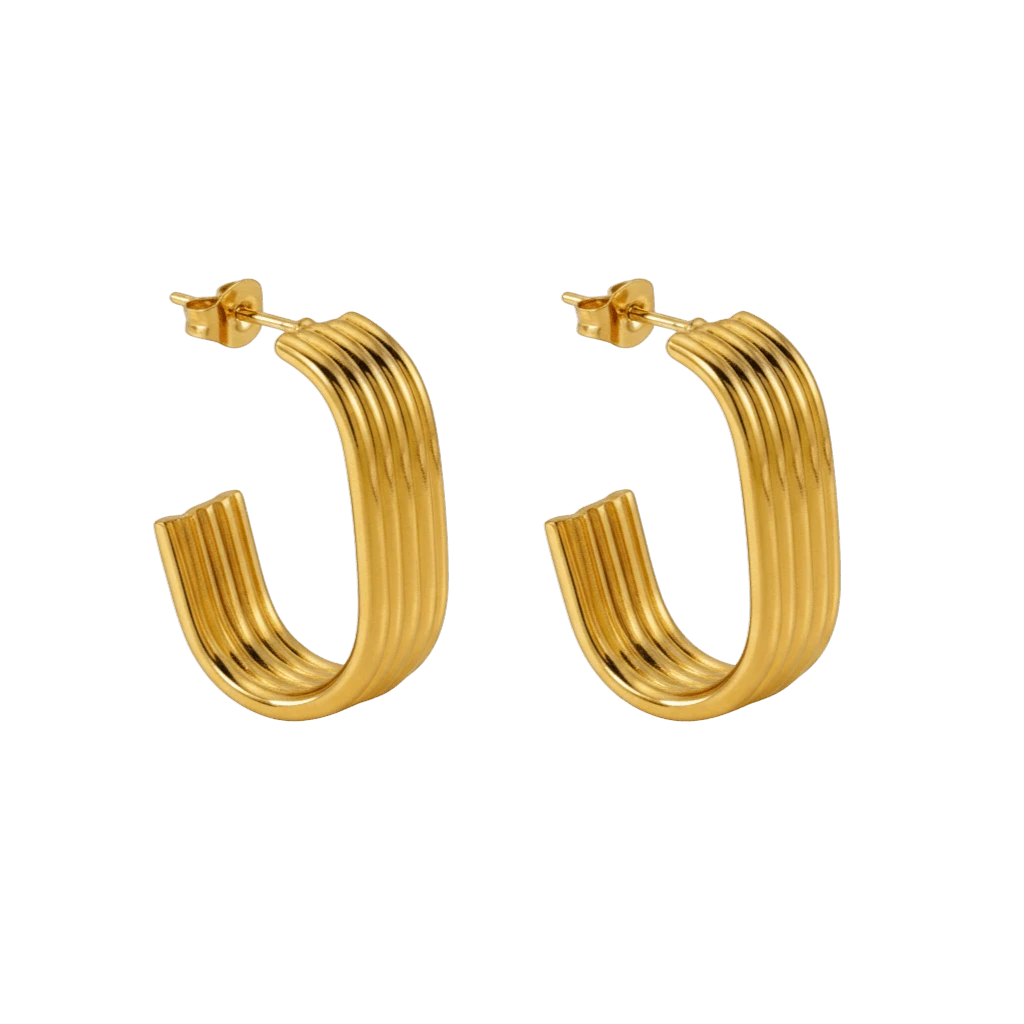 Rechthoekige Oorstekers Streepjesmotief Goudkleurig Staal - Aramat Jewels - RVS Sieraden - Oorbellen - cadeautip