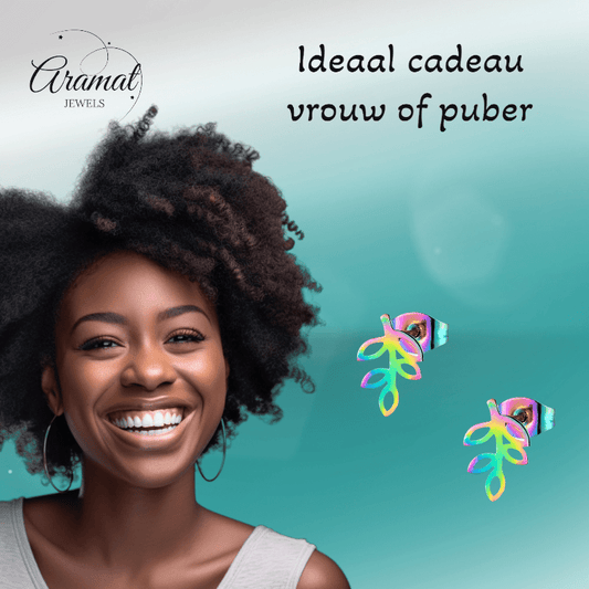 Regenboog blad oorbellen 11×7 mm - oor1959 - Oorbellen kopen# - 11mm - alles - blad