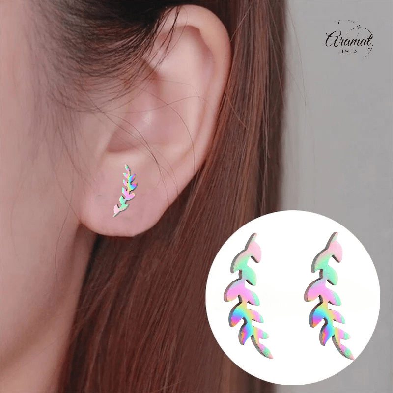 Regenboog blad oorstuds 12×4 mm - oor1989 - Oorbellen kopen# - 12mm - alles - blad