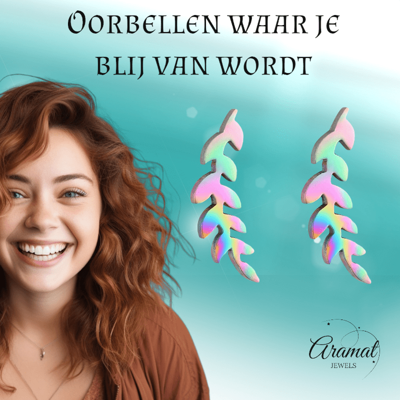 Regenboog blad oorstuds 12×4 mm - oor1989 - Oorbellen kopen# - 12mm - alles - blad