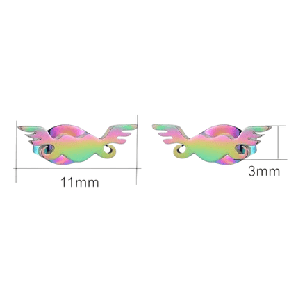 Regenboog hartjes oorstekers met vleugels – 11mm - Aramat Jewels - Oorbellen - cadeautip