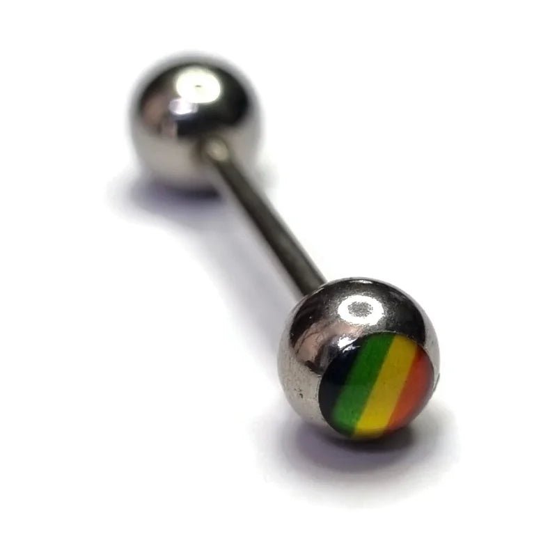 Een paar titanium stalen barbells in regenboogkleur