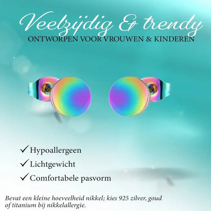Regenboogkleurige oorbellen.
