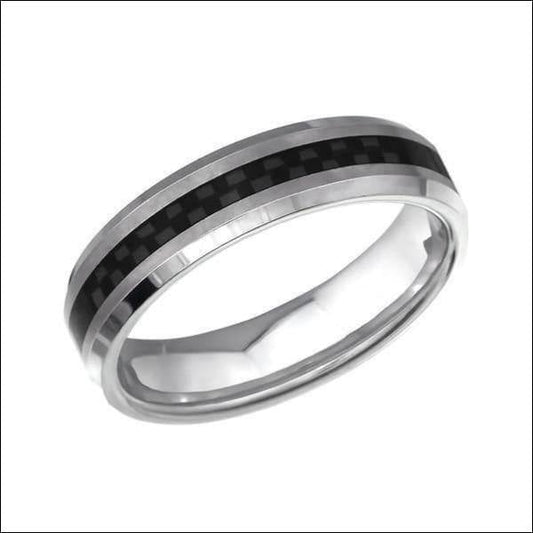 Tungsten Ring Met Zwarte Streep Carbon Fiber Inlay