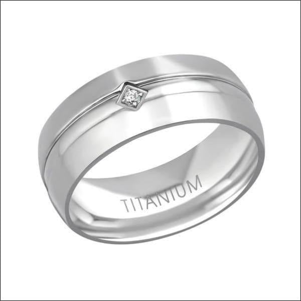 Zilverkleurige Titanium Ring met Zirkonia - 8 Mm Breed, | Ringen