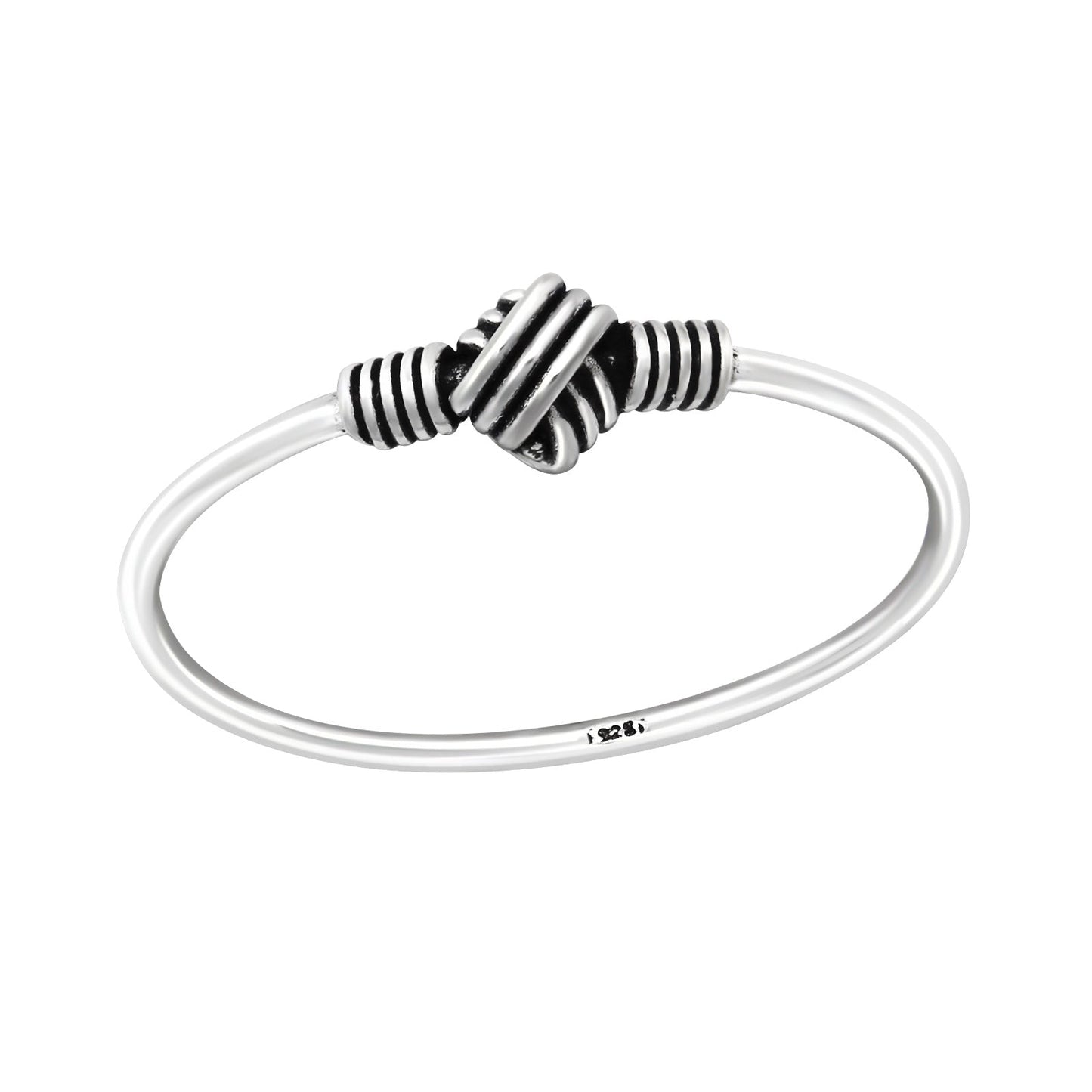 Armband Met Twee Zwarte En Witte Kralen In Zilveren Smalle Knoop Ring.