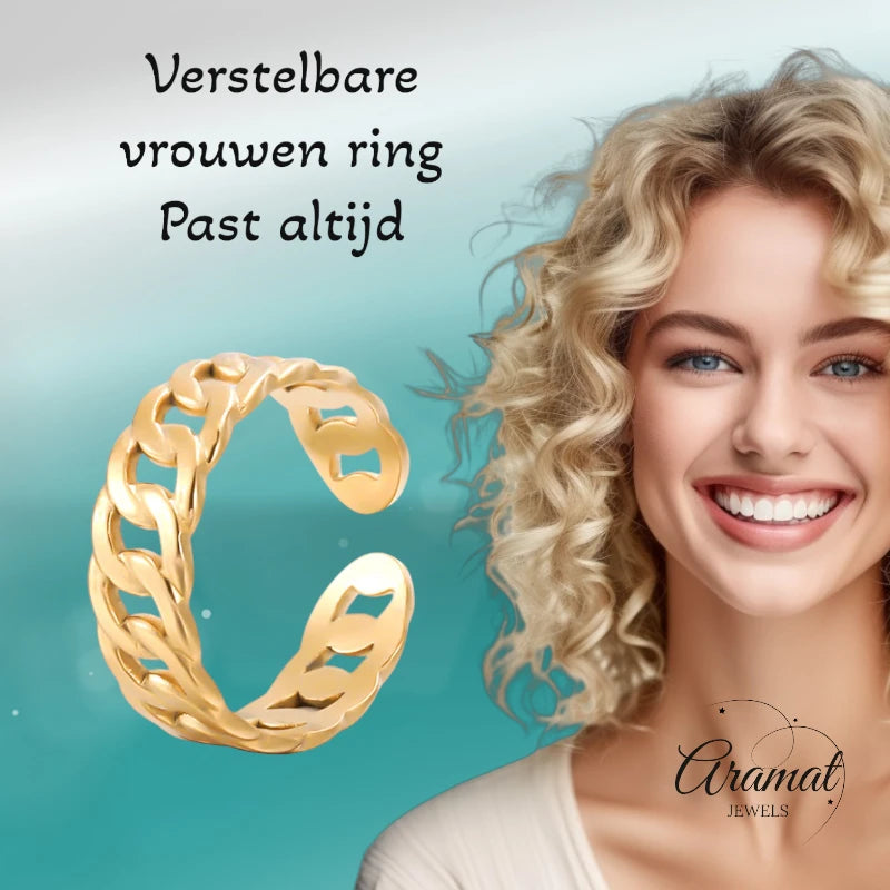 Stalen Verstelbare Schakel Ring - One Size - RVS