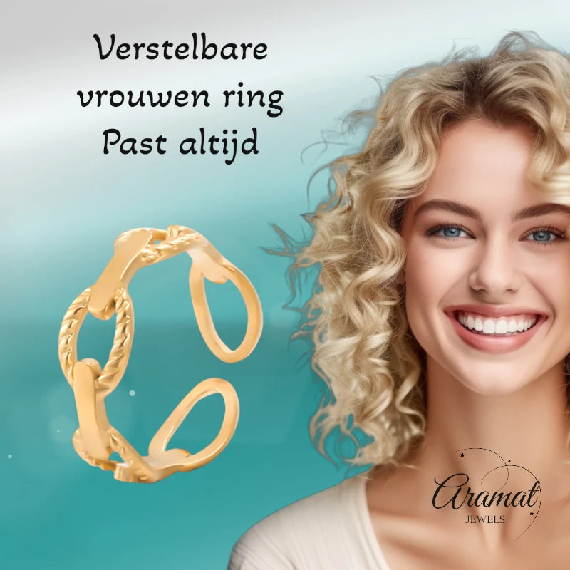 Stalen Verstelbare Open Schakel Ring - One Size - RVS