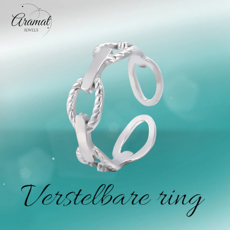 Stalen Verstelbare Open Schakel Ring - One Size - RVS