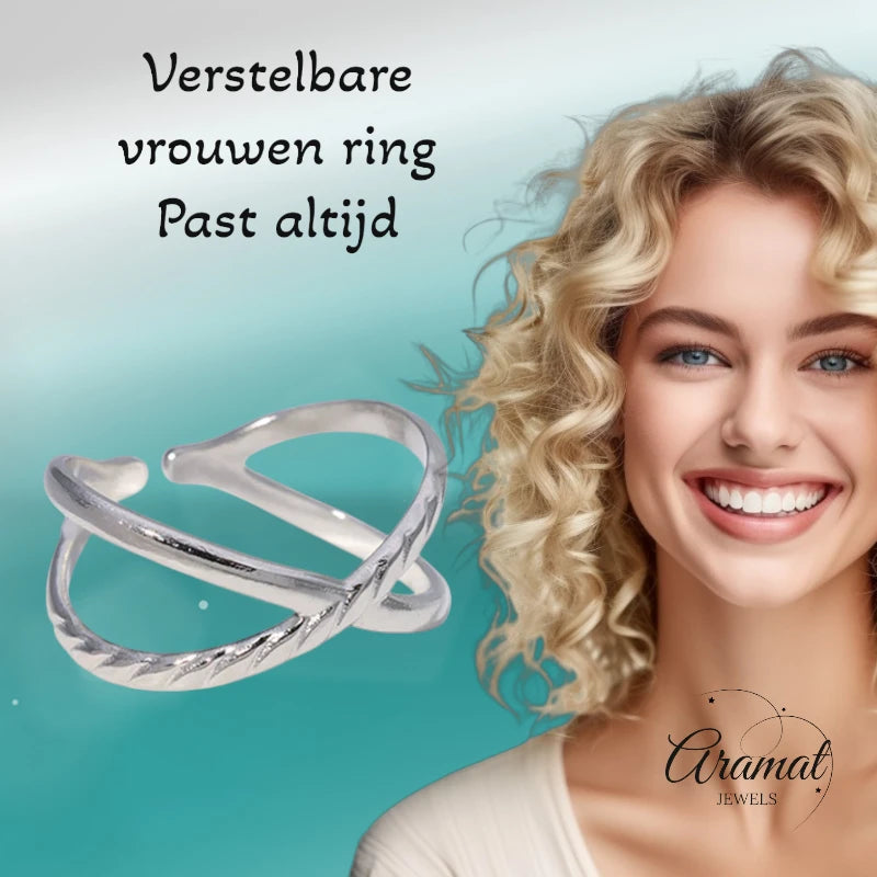 Stalen Verstelbare Open Ring - Glad & Gestreept - One Size