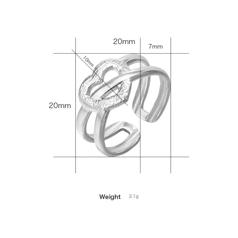 Stalen Verstelbare Open Ring - Bewerkt Hartje - One Size