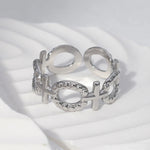 Stalen Verstelbare Open Ring - Schakel Motief & Dots - One Size