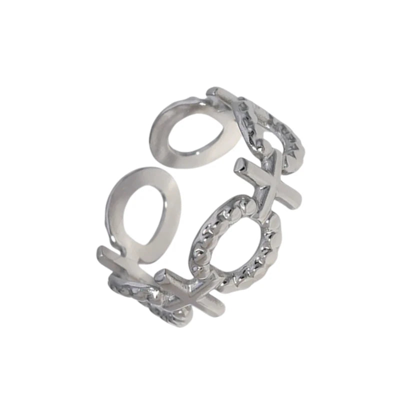 Stalen Verstelbare Open Ring - Schakel Motief & Dots - One Size