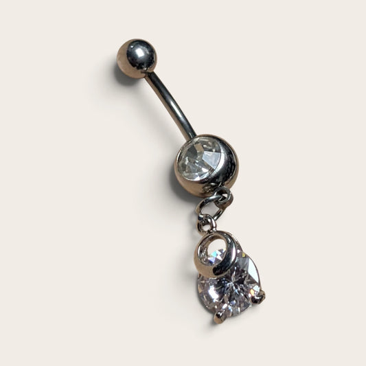 Silver Navel Piercing with Round Zirconia Pendant