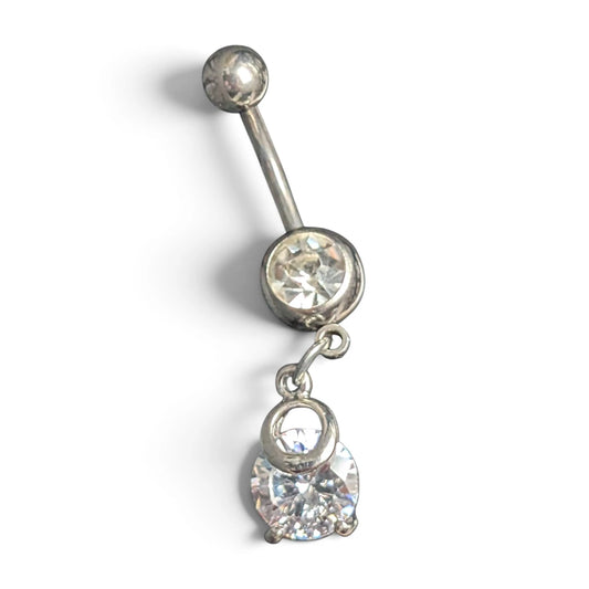 Silver Navel Piercing with Round Zirconia Pendant