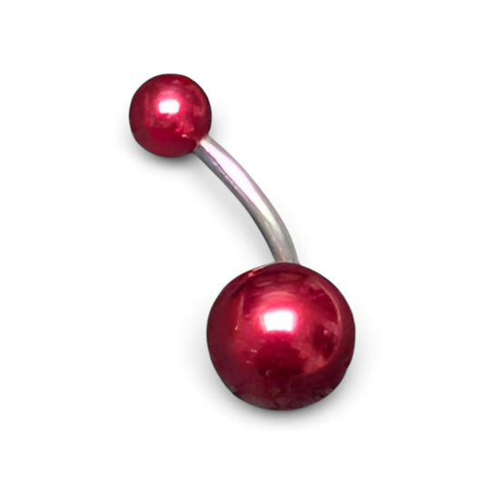Dark Red Pearl Navel Piercing - Silver Colored