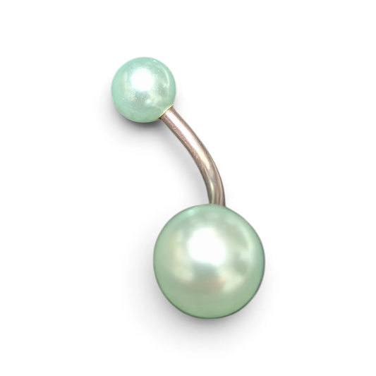 Stalen Navelpiercing Mintgroene Synthetische Parel – Zilverkleurig, Zonder Hanger