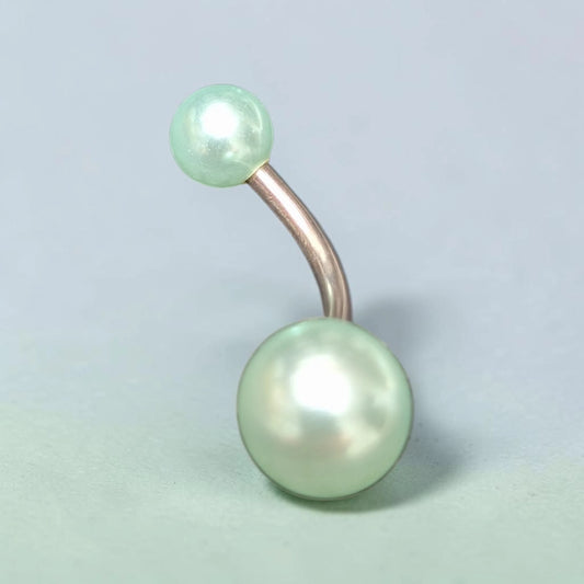 Stalen Navelpiercing Mintgroene Synthetische Parel – Zilverkleurig, Zonder Hanger
