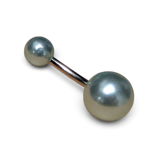 Stalen Navelpiercing Lichtblauwe Synthetische Parel – Zilverkleurig, Zonder Hanger