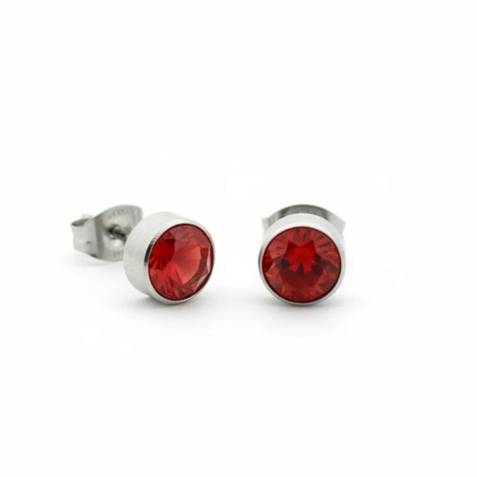 Oorstekers – Staal Kristal Rood Zilverkleur (7mm)