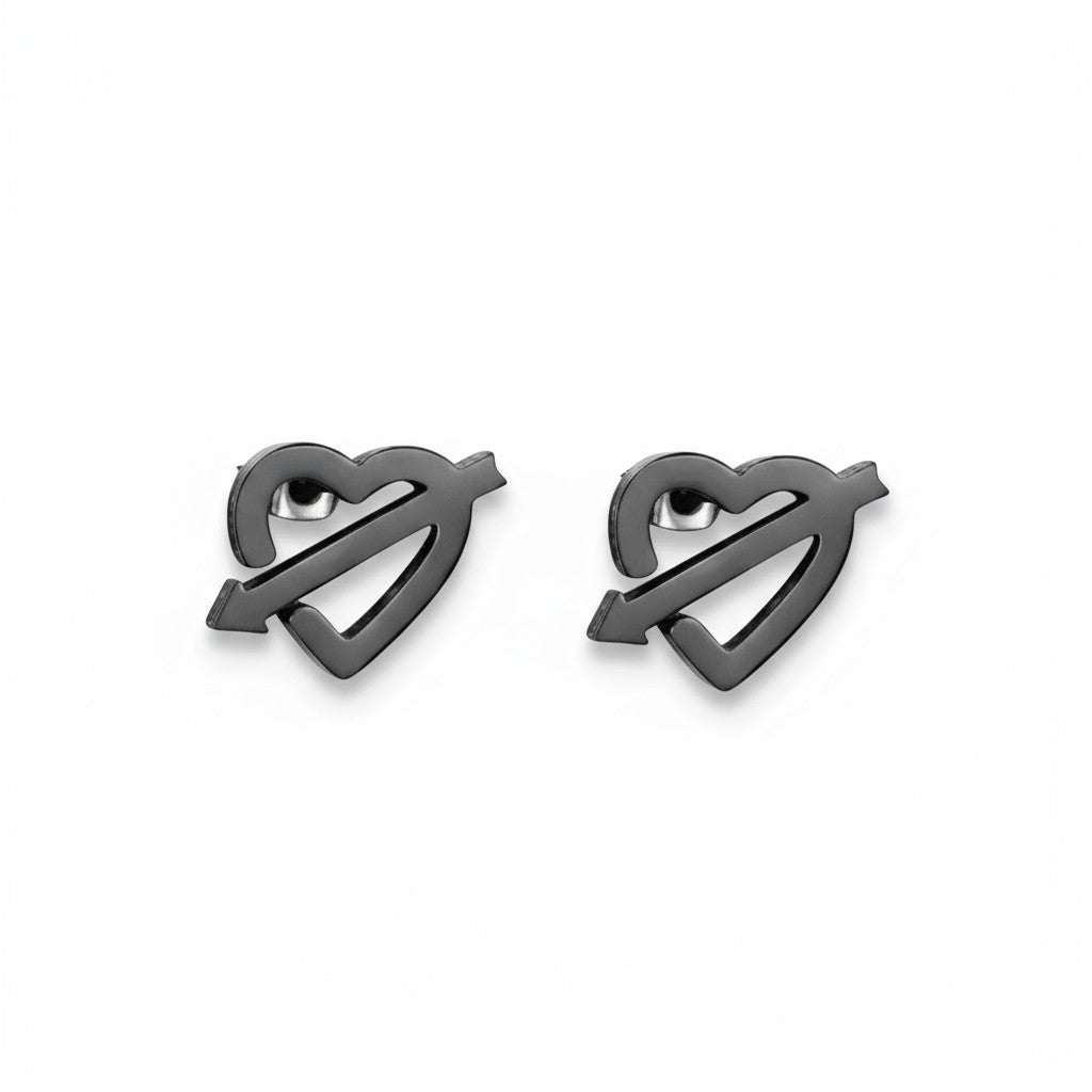 Roestvrij Staal Hart Pijl Oorbellen Zwart 9x8mm - Aramat Jewels - Oorbellen - cadeautip