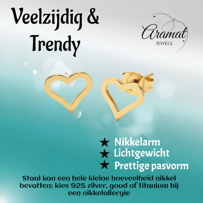 Roestvrij Staal Hartje Oorbellen Goudkleur 8mm Open - Aramat Jewels - Oorbellen - cadeautip