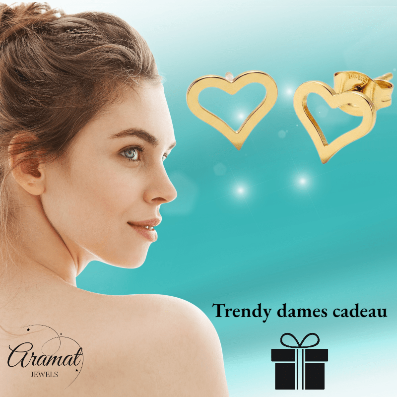 Roestvrij Staal Hartje Oorbellen Goudkleur 8mm Open - Aramat Jewels - Oorbellen - cadeautip