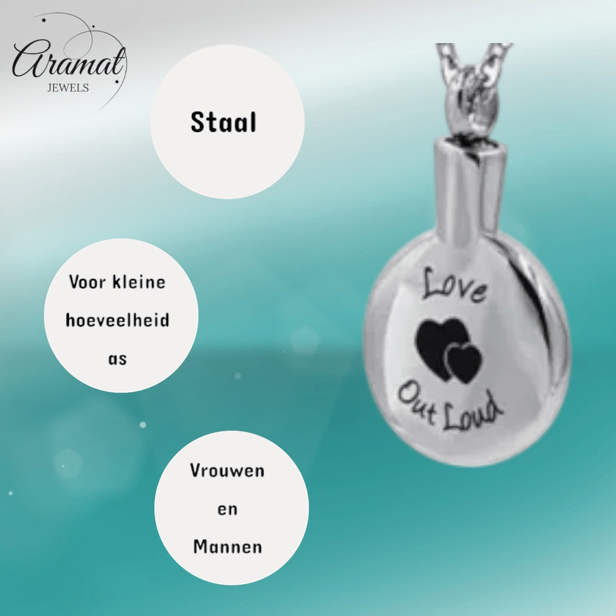 Ronde ashanger met hartjes – Love out loud - Aramat Jewels - Gedenkhangers - cadeautip