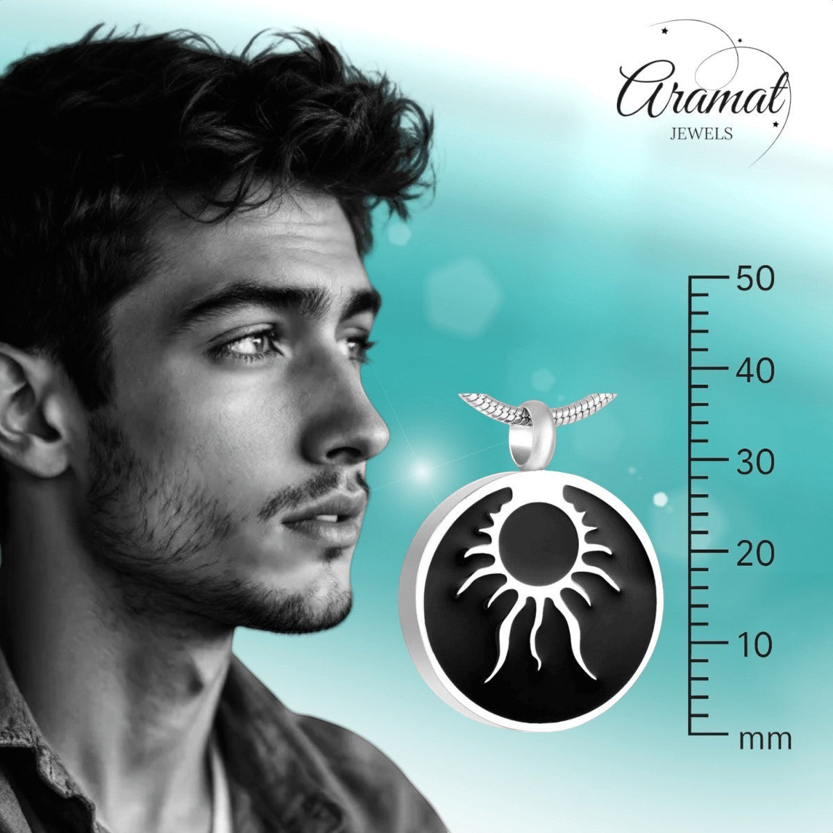 Ronde ashanger tribal design – staal & emaille - Aramat Jewels - Gedenkhangers - cadeautip