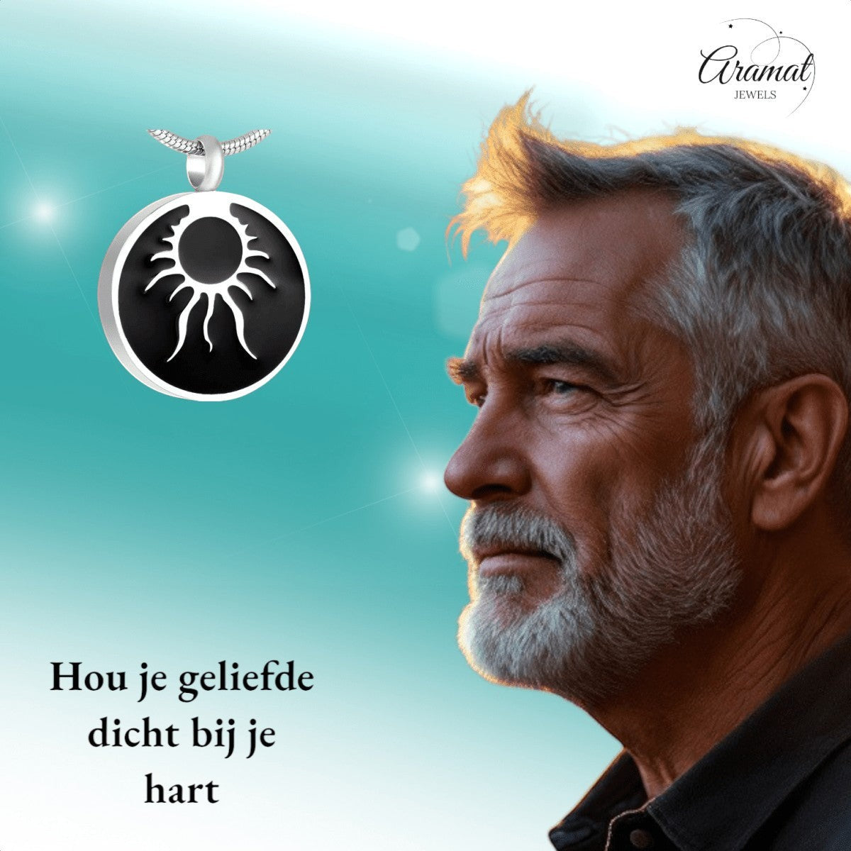 Ronde ashanger tribal design – staal & emaille - Aramat Jewels - Gedenkhangers - cadeautip