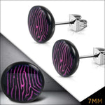 Ronde Zebra Print Oorbellen - 7mm Paars/zwart