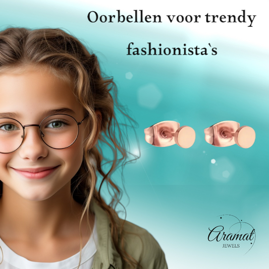 Rose-colored Round Ear Studs Stainless Steel 4mm