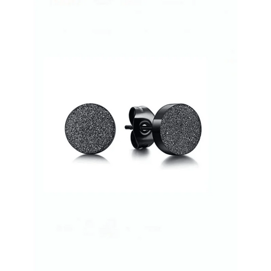 Black Stainless Steel Stud Earrings Sandblasted 6mm