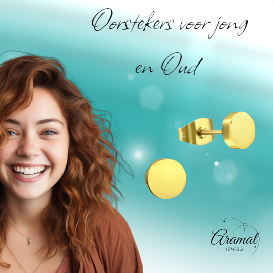 Gold-colored Round Ear Studs Stainless Steel 8mm