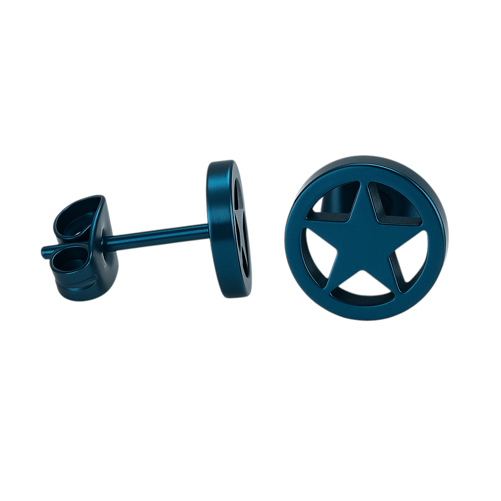 Ronde oorstekers met ster blauw RVS – 8mm - Aramat Jewels - Oorbellen - cadeautip
