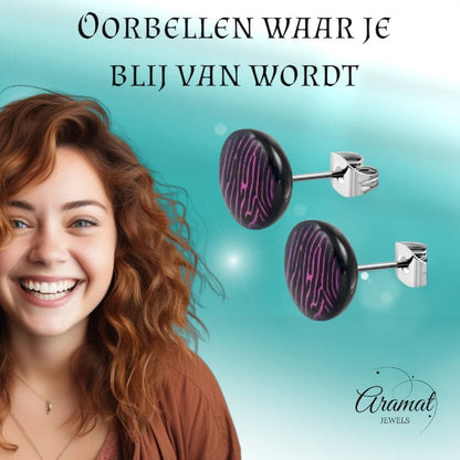 Ronde Zebra Print Oorbellen - 7mm Paars/Zwart - oor2684 - tte122 - Oorbellen kopen# - 7mm - acryl