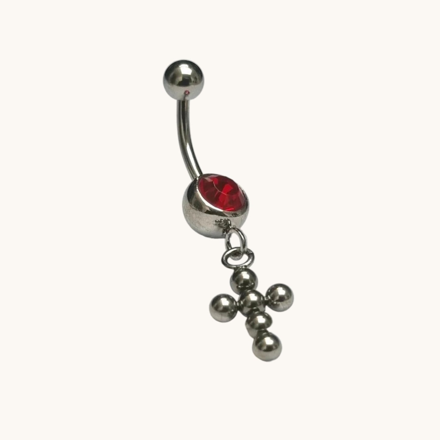 Red Zirconia Cross Steel Navel Piercing