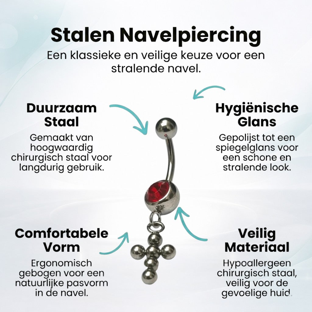 Red Zirconia Cross Steel Navel Piercing