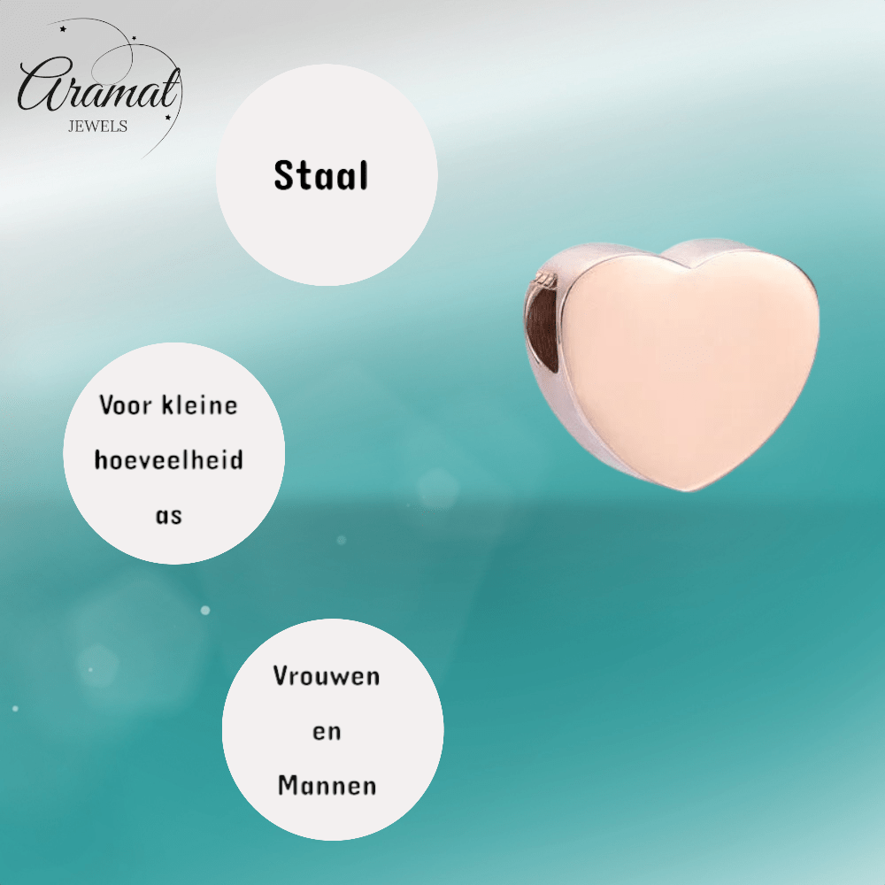 Rosékleurige asbedel hart – roestvrij staal 13mm - Aramat Jewels - Asbedels - cadeautip