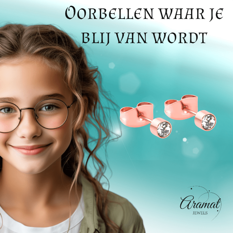 Rosékleurige kristal oorstekers – 3 mm - oor3743 - Oorbellen kopen# - 3mm - alles - cadeau