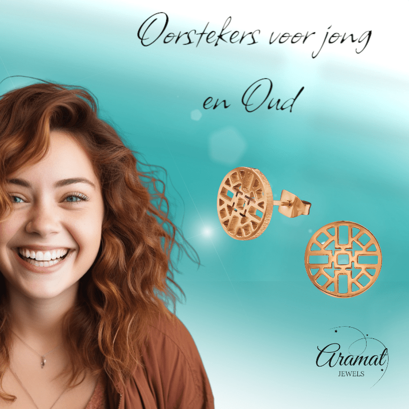 Rosékleurige Oorbellen Azteken Motief 10mm - Aramat Jewels - Oorbellen - cadeautip
