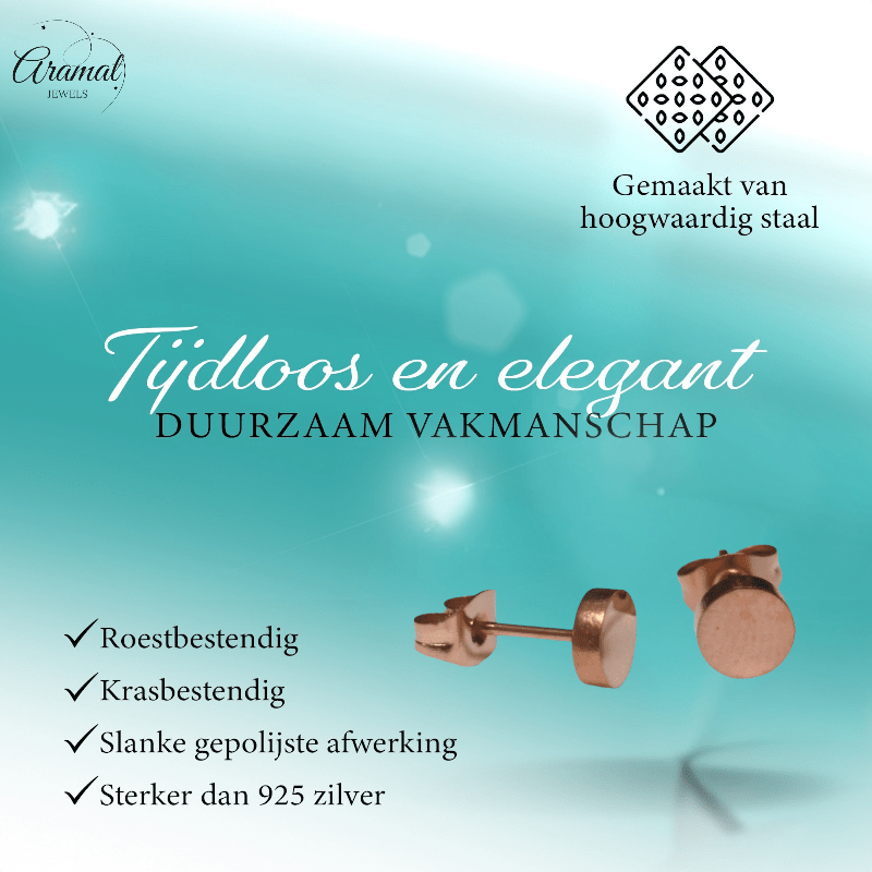 Rosekleurige Ronde Oorstekers RVS 6mm - Aramat Jewels - Oorbellen - cadeautip