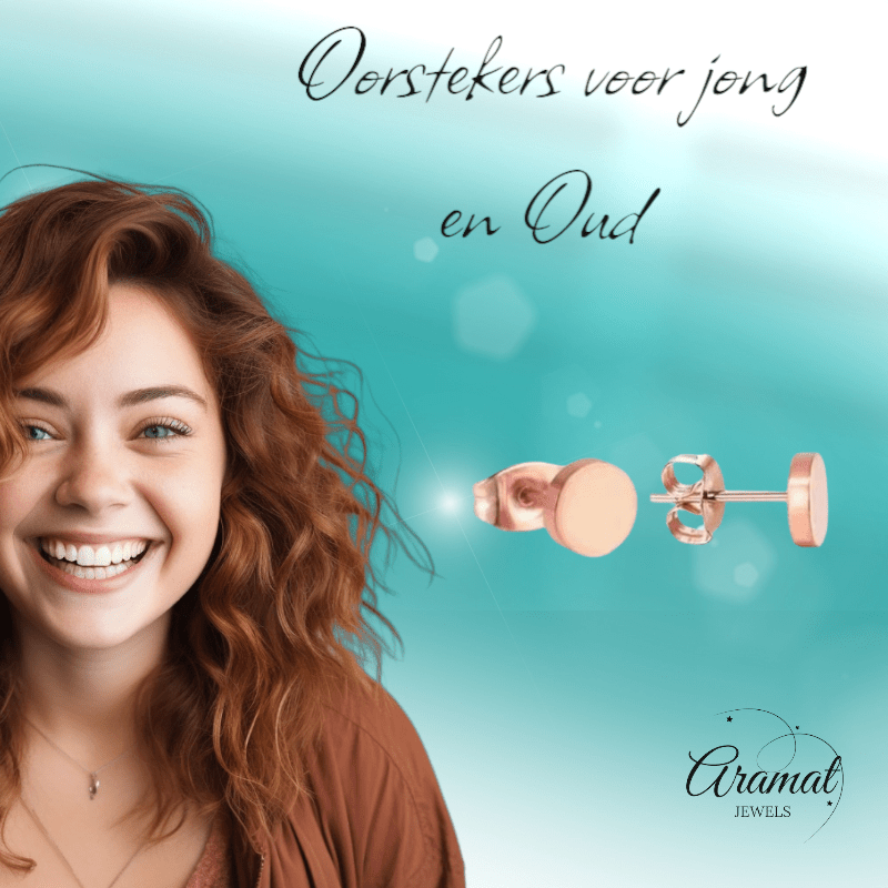 Rosekleurige Ronde Oorstekers RVS 7mm - Aramat Jewels - Oorbellen - cadeautip