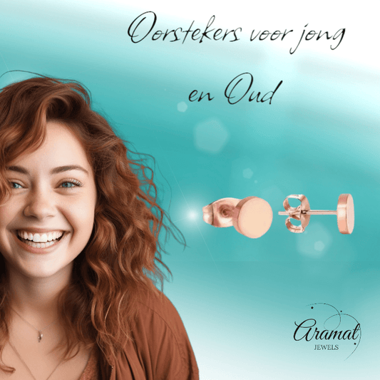 Rosekleurige Ronde Oorstekers RVS 7mm - Aramat Jewels - Oorbellen - cadeautip