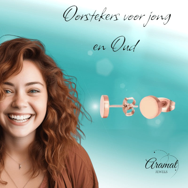 Rosekleurige Ronde Oorstekers RVS 8mm - Aramat Jewels - Oorbellen - cadeautip