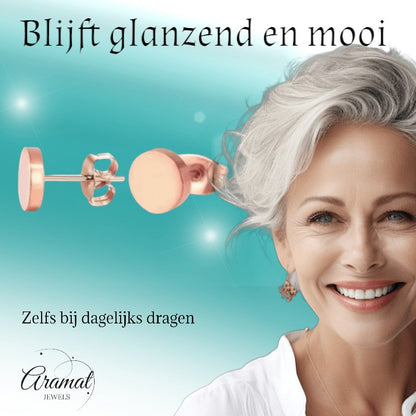 Rosekleurige Ronde Oorstekers RVS 8mm - Aramat Jewels - Oorbellen - cadeautip